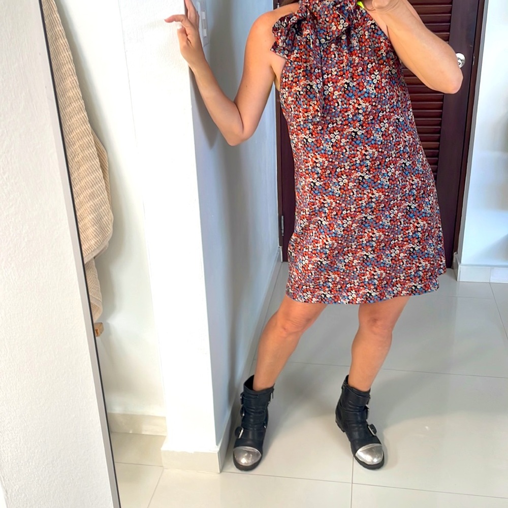 Zara floral bow tie mini dress